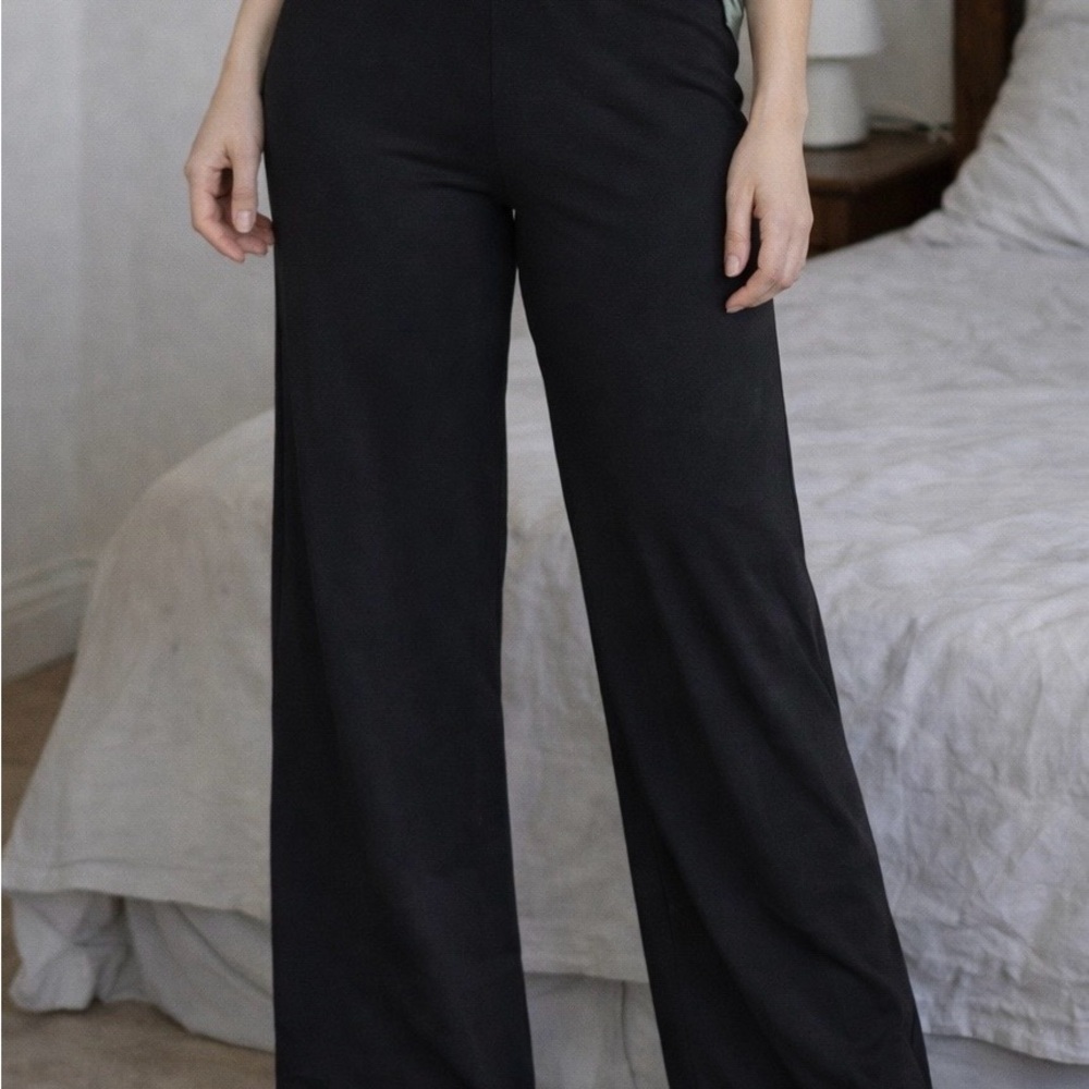 Weissman Black Wide-Leg Pull-On Pants